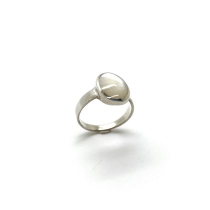 Zilveren ring met parelmoer in ovaalvorm.
