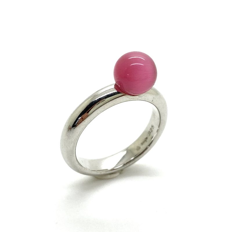 Zilveren ring Ti Sento met roze kattenoog edelsteen.