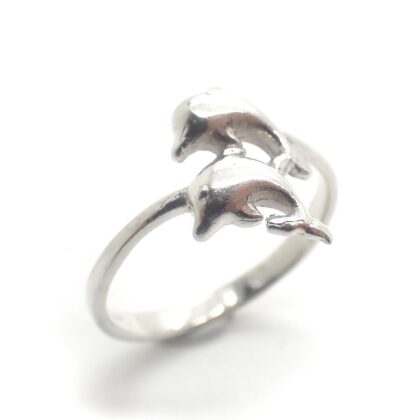 Vintage zilveren ring met dolfijnen.