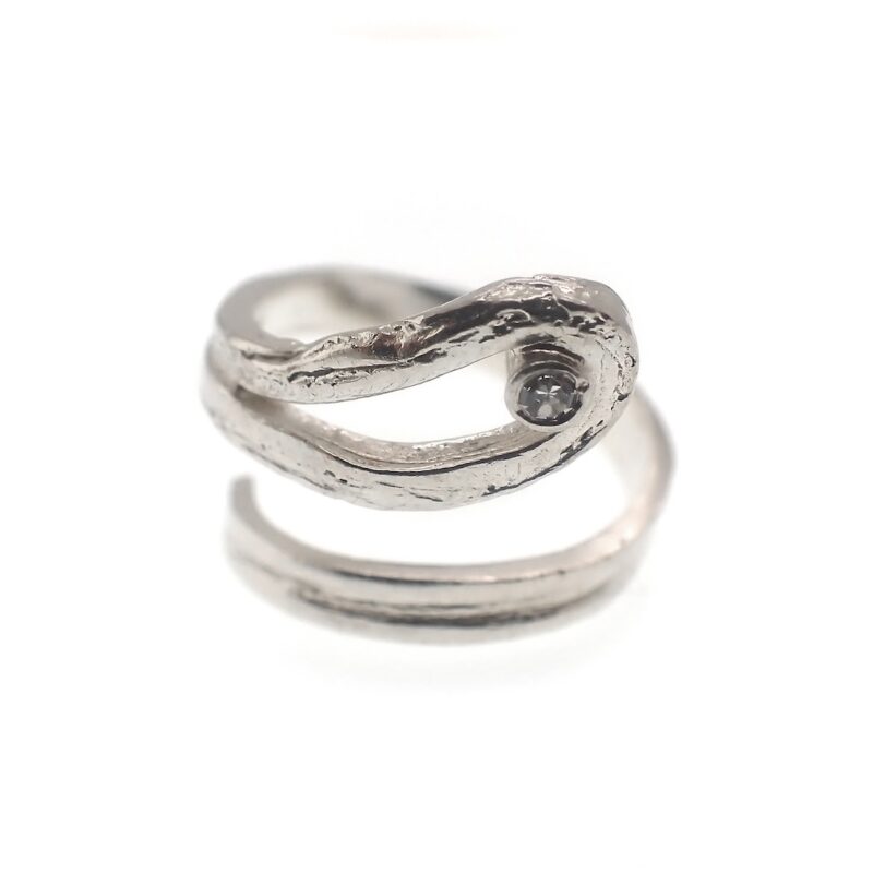 Vintage zilveren ring fantasie vorm met zirconia.