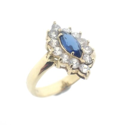 Vintage gouden ring gezet met zirconia en blauw saffier.